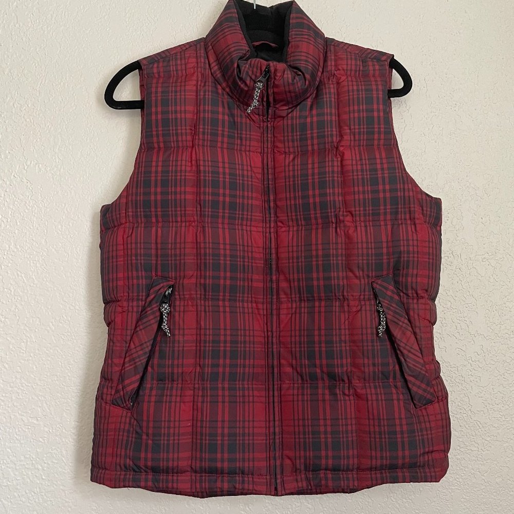 Eddie Bauer Red Plaid Goose Down Puffer Vest Extra Small